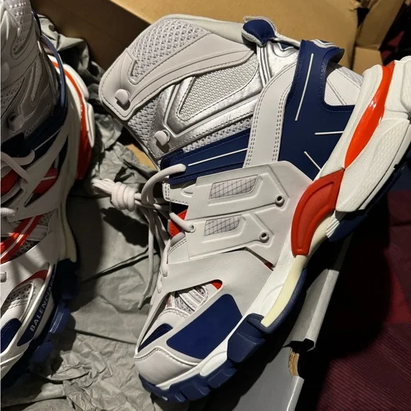 Balenciaga Gray and Blue Sneakers with Chunky Sole and Multi-layered Design